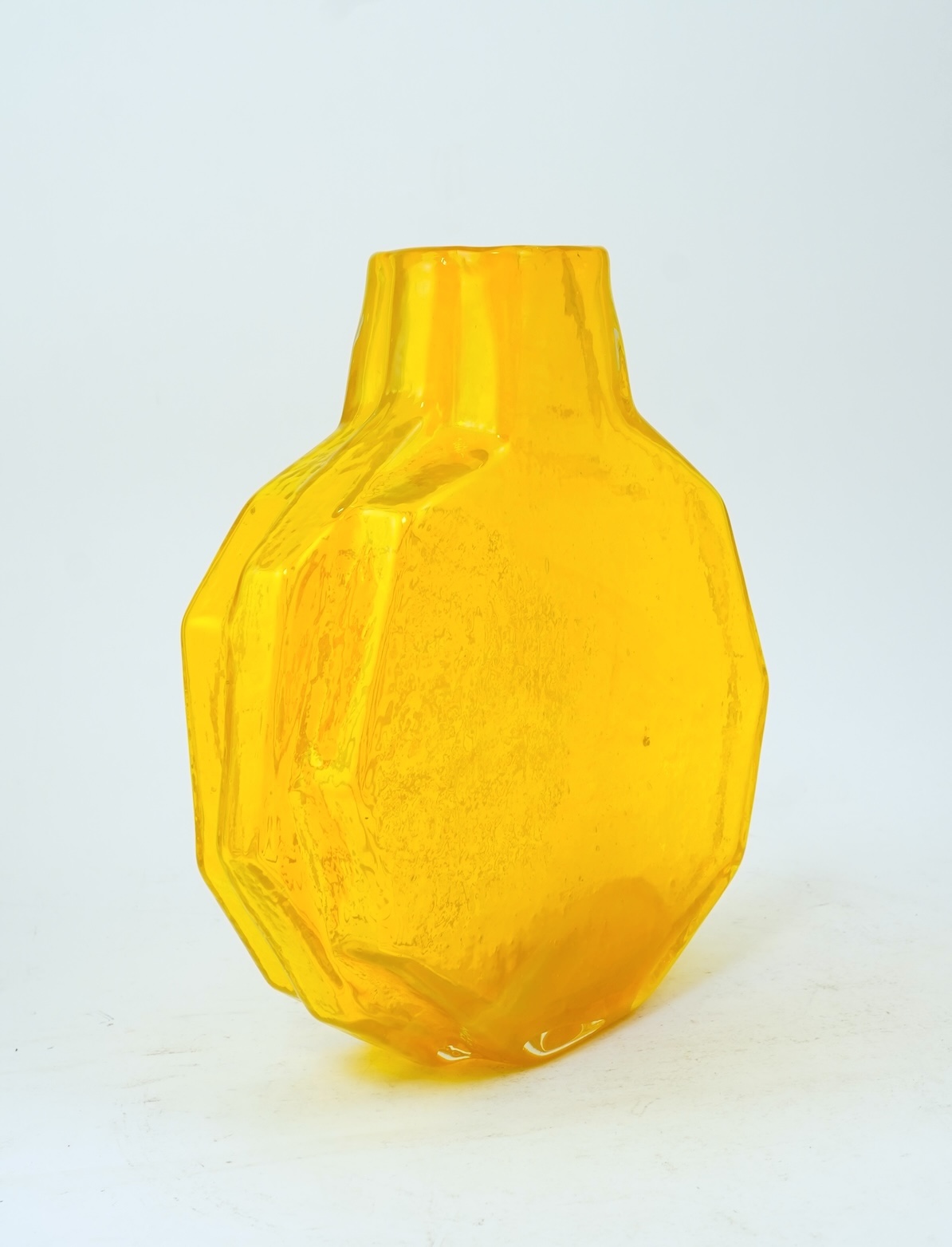 Whitefriars: A rare and possibly unique yellow Textured range 'Banjo' vase designed by Geoffrey Baxter
